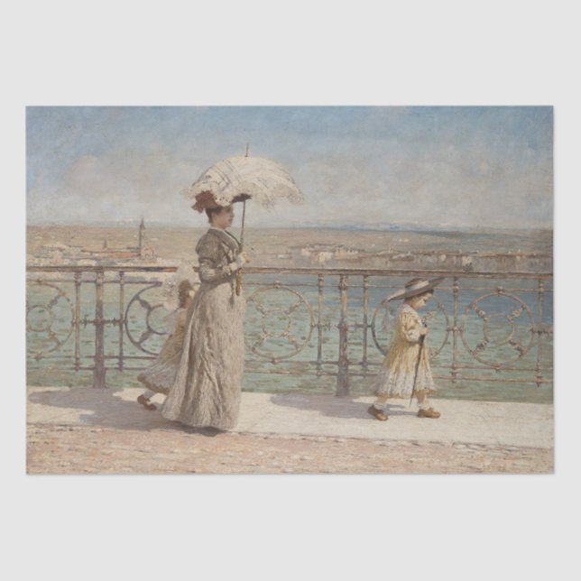 Lady and Girls Walking on a Bridge in Verona Tissue Paper (Front)