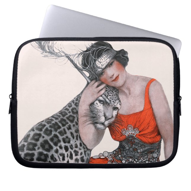Lady and Leopard Laptop Sleeve (Front)