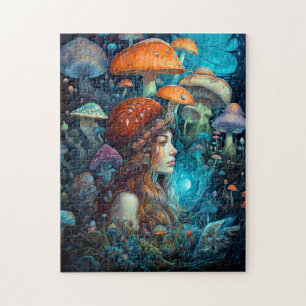 Lady And Mushrooms Surreal Fantasy Art Jigsaw Puzzle