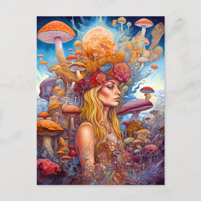 Lady And Mushrooms Surreal Fantasy Art Postcard (Front)