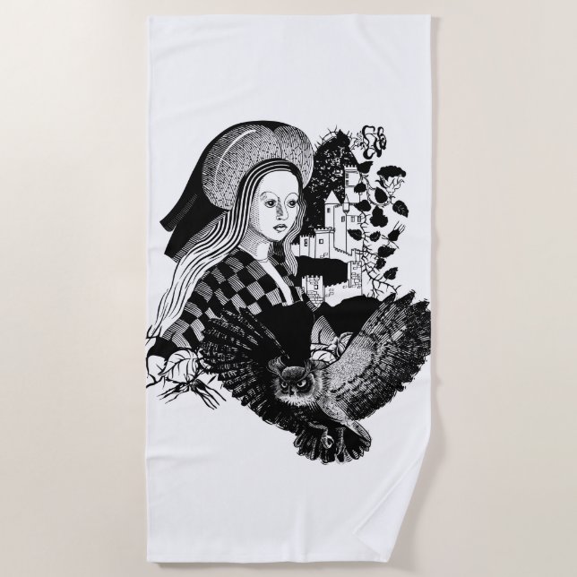 Lady and Night Owl Beach Towel (Front)