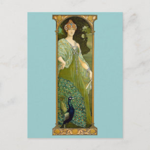 Lady and Peacock Postcard