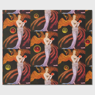 LADY AND PHOENIX ART DECO BEAUTY FASHION COSTUME WRAPPING PAPER