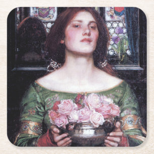 Lady and Roses, John William Waterhouse Square Paper Coaster