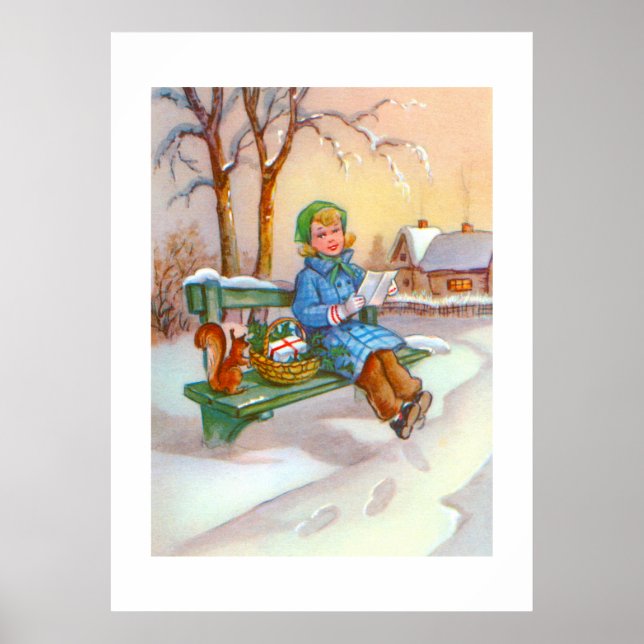 Lady and squirrel vintage art poster (Front)