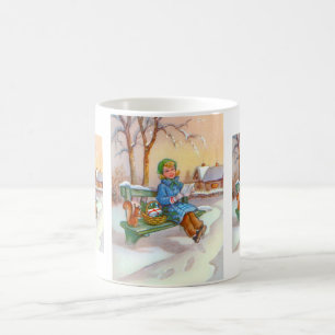Lady and squirrel vintage coffee mug