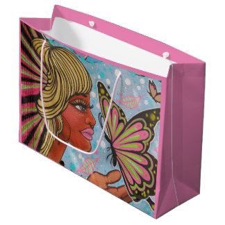 Lady and the Butterfly Pink Graffiti Large Gift Bag