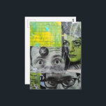 Lady and the Doctors Mixed Media Collage Postcard<br><div class="desc">A mixed media collage made and photographed by Angelandspot in the year 2026 with vintage images from a magazine from 1968 on a colorful green and yellow background collage of various papers painted over to unify them before making the collage on top of that layer. The lady was injured in...</div>