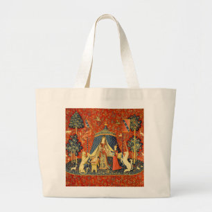 Lady and The Unicorn Mediaeval Tapestry: French Ar Large Tote Bag