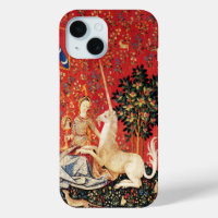 LADY AND UNICORN Fantasy Animals Green Red Floral