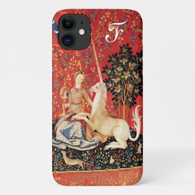 LADY AND UNICORN Fantasy Flowers,Animals Monogram Case-Mate iPhone Case (Back)