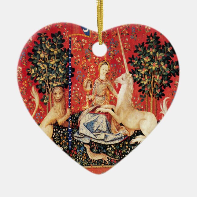 LADY AND UNICORN Lion,Fantasy Flowers,Animals Ceramic Tree Decoration (Front)