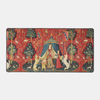 LADY AND UNICORN Lion,Fantasy Flowers,Animals Desk Mat