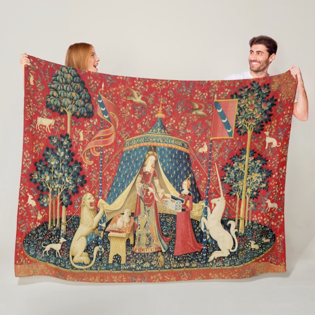 LADY AND UNICORN Lion,Fantasy Flowers,Animals Fleece Blanket (In Situ)