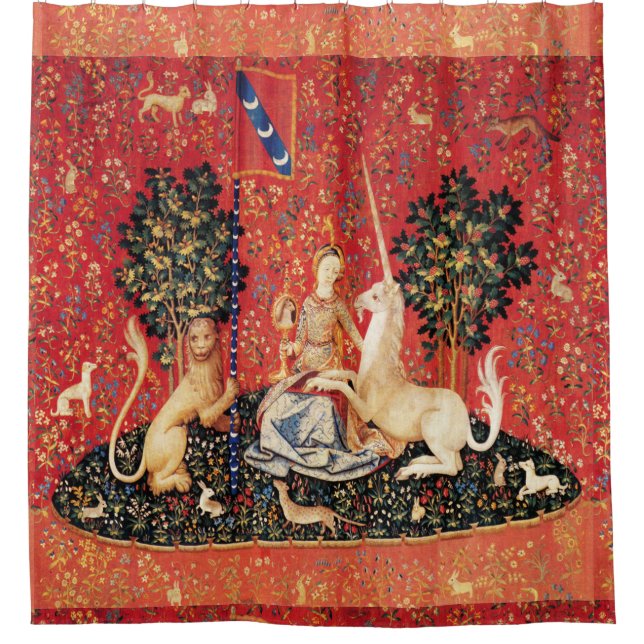 LADY AND UNICORN Lion,Fantasy Flowers,Animals Shower Curtain (Front)