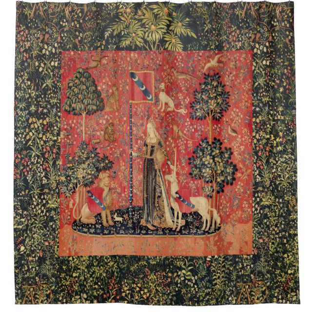 LADY AND UNICORN Lion,Fantasy Flowers,Animals Shower Curtain (Front)