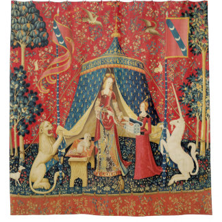 LADY AND UNICORN Lion,Fantasy Flowers,Animals Shower Curtain
