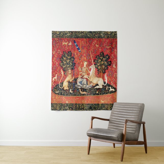 LADY AND UNICORN Lion,Fantasy Flowers,Animals Tapestry (In Situ)