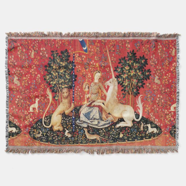 LADY AND UNICORN Lion,Fantasy Flowers,Animals Throw Blanket (Front)