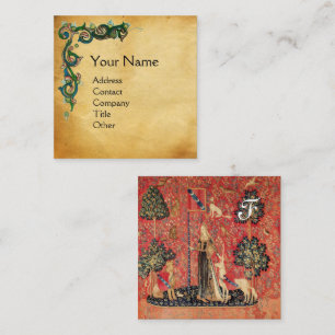 LADY AND UNICORN Lion,Flowers,Animals Parchment Square Business Card