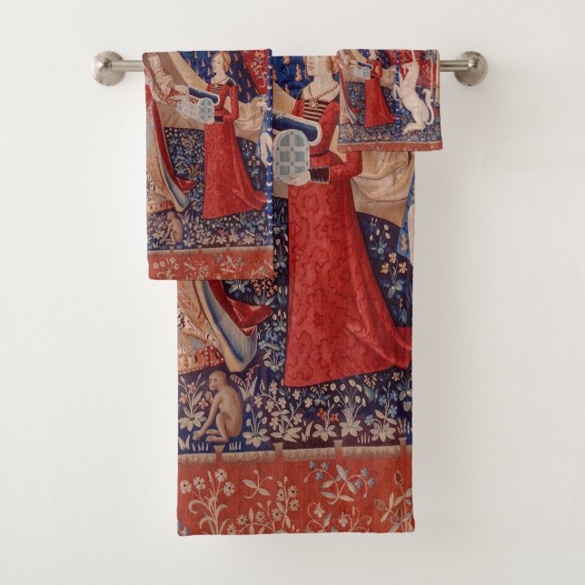 Lady and Unicorn Mediaeval Tapestry Desire Bath Towel Set (Insitu)