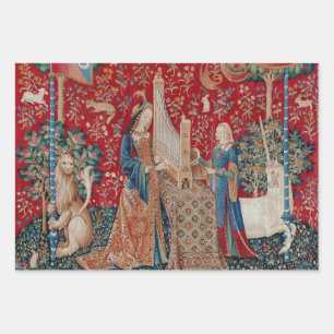 Lady and Unicorn Mediaeval Tapestry Hearing Wrapping Paper Sheet