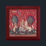 Lady and Unicorn Mediaeval Tapestry Sight Gift Box<br><div class="desc">The lady and the unicorn tapestries feature a mediaeval lady in various poses, each depicts one of the five senses, and a sixth scene with words on tent Mon Seul Désir (my only desire). Being some of the most famous mediaeval artworks in the world, these unicorn items add magic anywhere....</div>