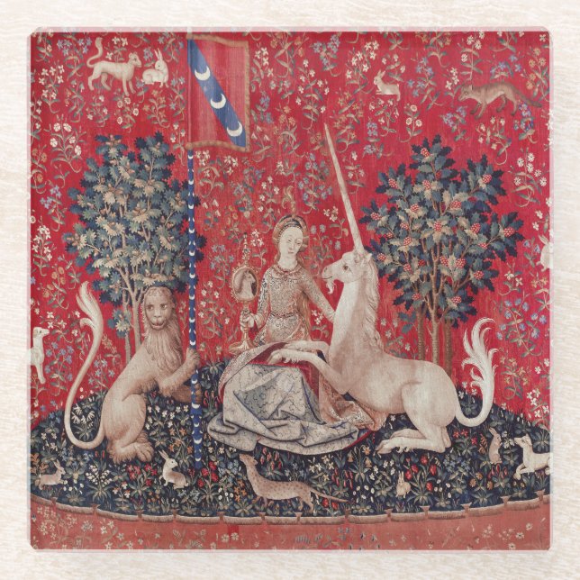 Lady and Unicorn Mediaeval Tapestry Sight Glass Coaster (Front)