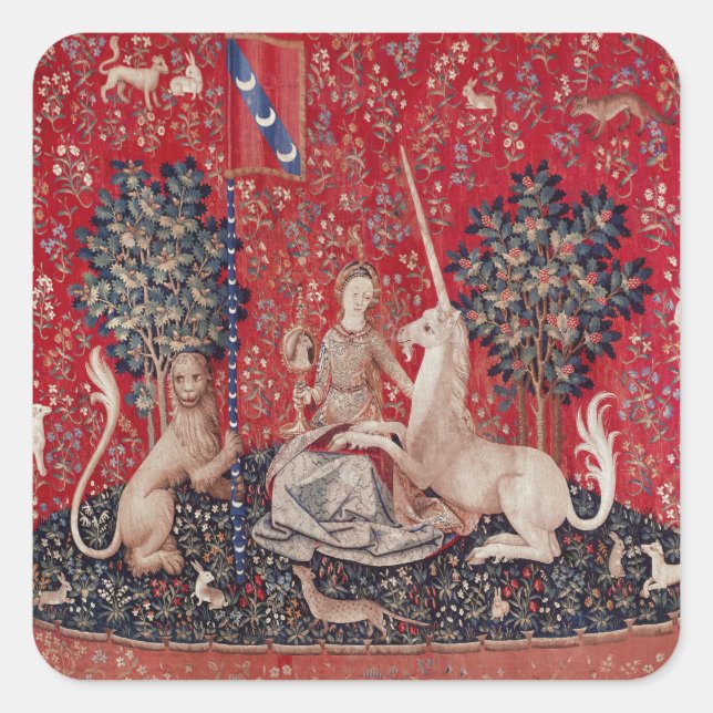 Lady and Unicorn Mediaeval Tapestry Sight Square Sticker (Front)