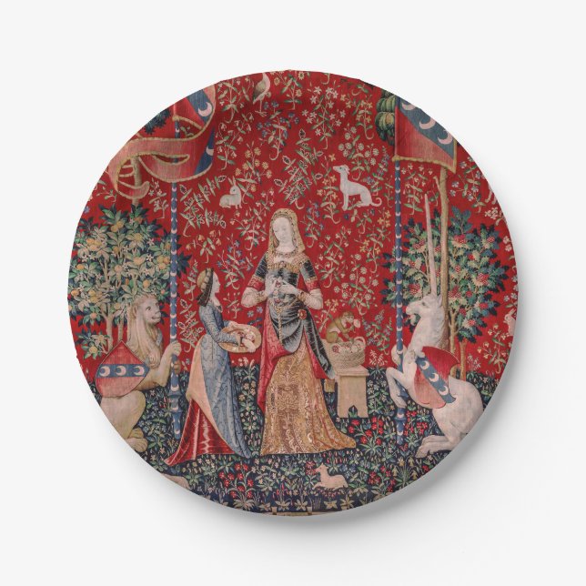 Lady and Unicorn Mediaeval Tapestry Smell Paper Plate (Front)