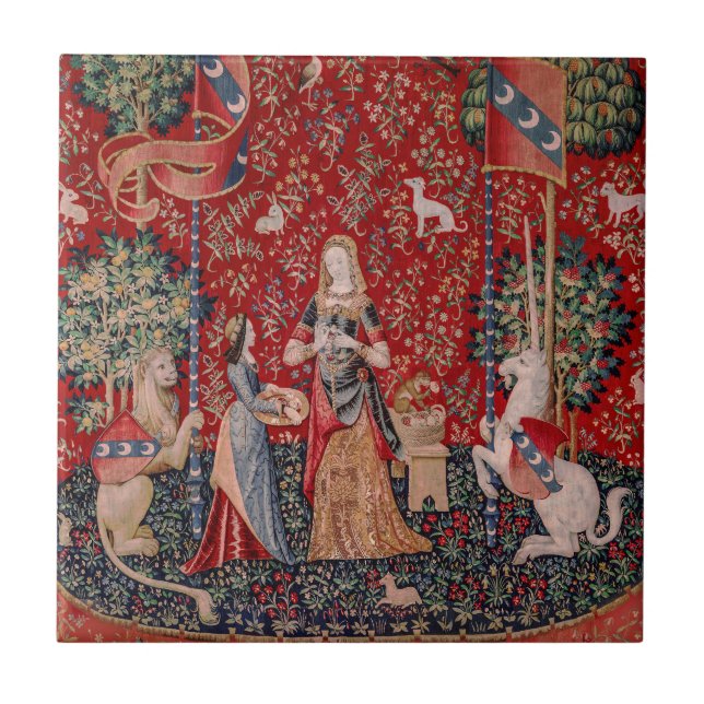 Lady and Unicorn Mediaeval Tapestry Smell Tile (Front)