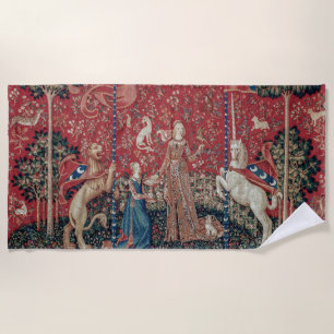 Lady and Unicorn Mediaeval Tapestry Taste Beach Towel