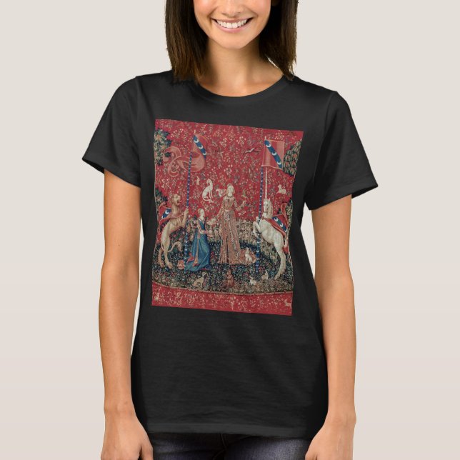 Lady and Unicorn Mediaeval Tapestry Taste T-Shirt (Front)