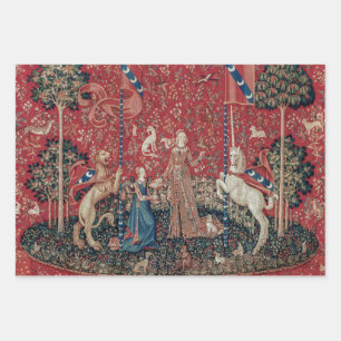 Lady and Unicorn Mediaeval Tapestry Taste Wrapping Paper Sheet
