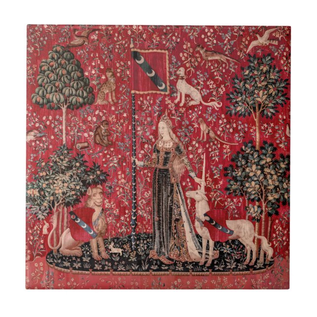 Lady and Unicorn Mediaeval Tapestry Touch Tile (Front)