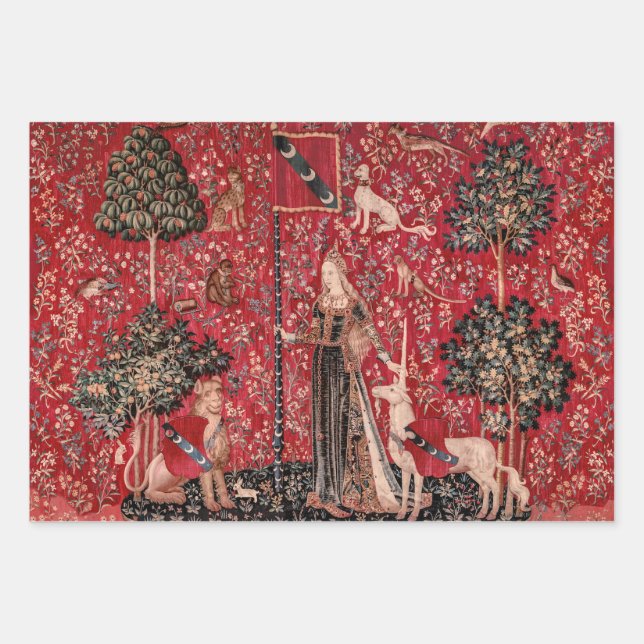 Lady and Unicorn Mediaeval Tapestry Touch Wrapping Paper Sheet (Front)
