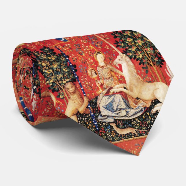 LADY AND UNICORN Sight, Lion,Flowers,Animals Tie (Rolled)