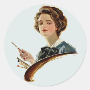 Lady Artist Classic Round Sticker
