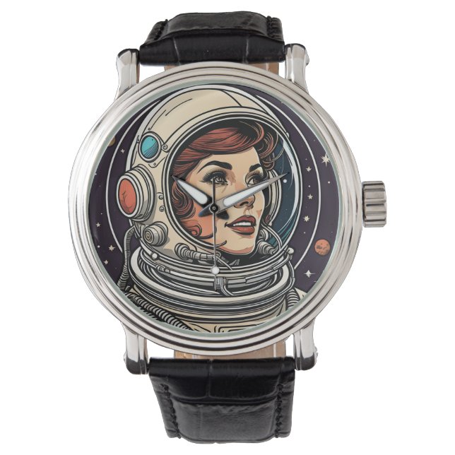 lady astronaut vintage design print watch (Front)