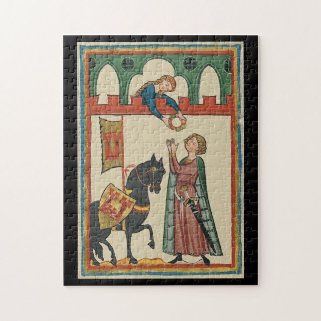 Lady Awarding Knight A Garland, 14th Century Jigsaw Puzzle (Vertical)