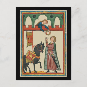 Lady Awarding Knight A Garland, 14th Century Postcard