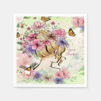 Lady Beautiful Flowers Decoupage Personalised Napkin
