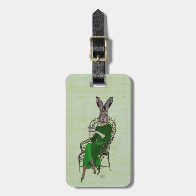 Lady Bella Rabbit Taking Tea 4 Luggage Tag (Front Vertical)