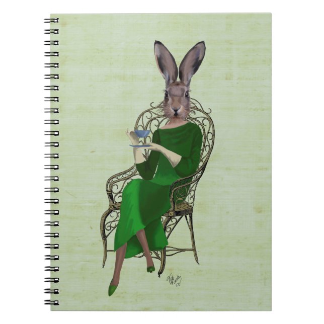 Lady Bella Rabbit Taking Tea 4 Spiral Notebook (Front)