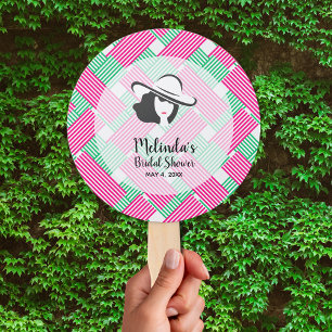 Lady Big Hat on Stripes Derby Hand Fan