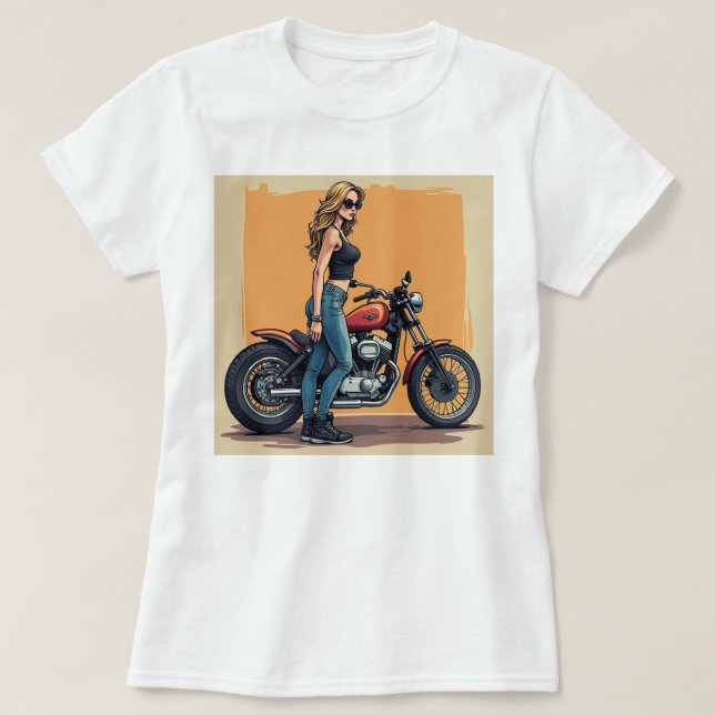 Lady Biker Getting Ready To Ride T-Shirt (Design Front)