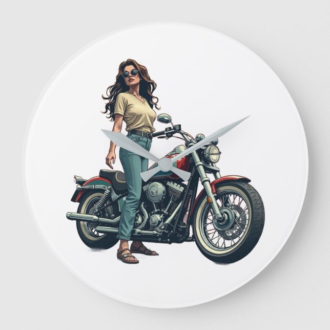 Lady Biker  Large Clock (Front)