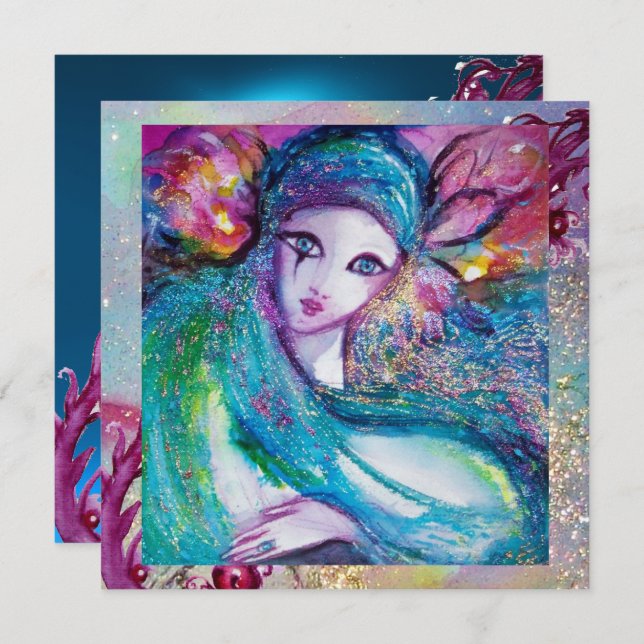 LADY BLUE MASK Elegant Masquerade Party,Sapphire Invitation (Front/Back)