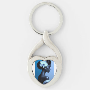 Lady Blue Metal Keychain
