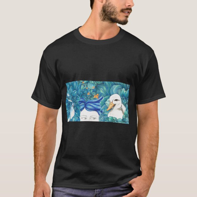 Lady Blue with Animals Collage Forest Waters Duck  T-Shirt (Front)
